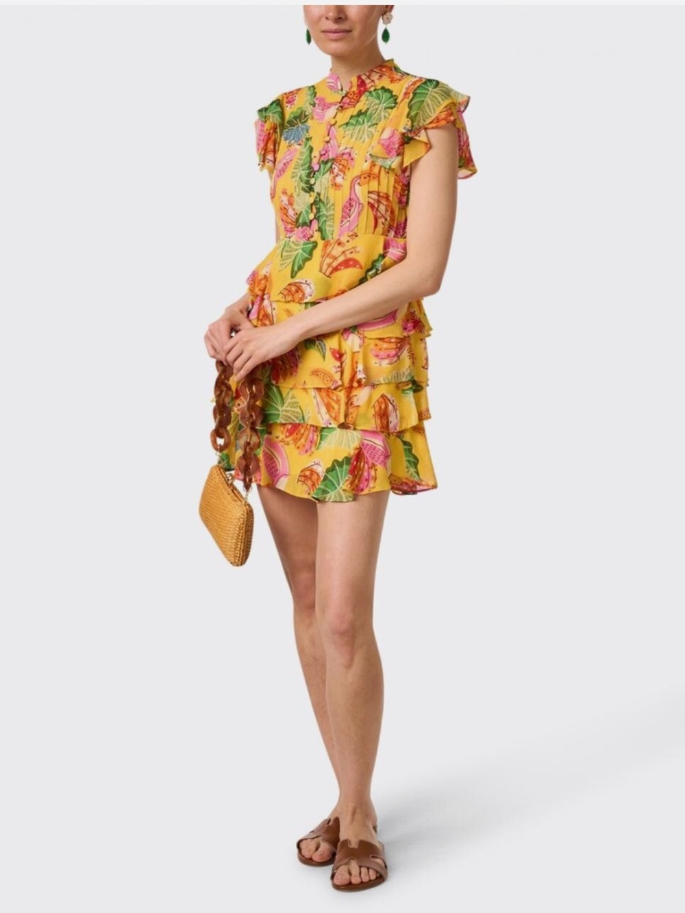 Farm Rio Beaks & Bananas Ruffle Mini Dress NEW - Picture 2 of 12